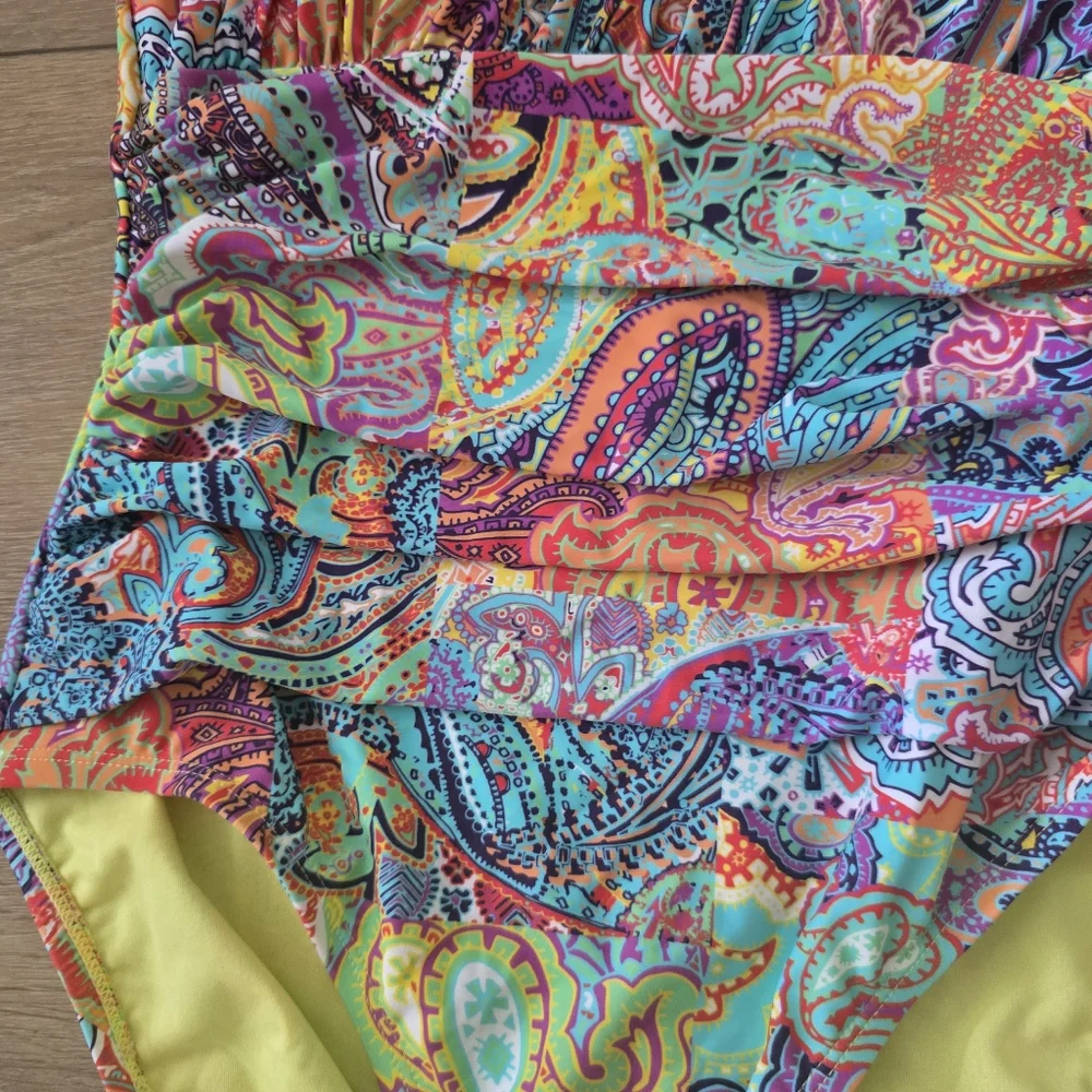 Bleu Rod Beattie Multicolor Paisley One Piece Swimsuit Size 8 Boho - Picture 4 of 8